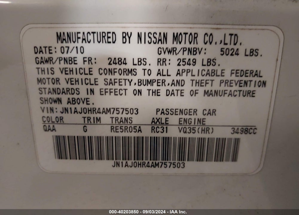 2010 INFINITI EX35 JOURNEY VIN: JN1AJ0HR4AM757503