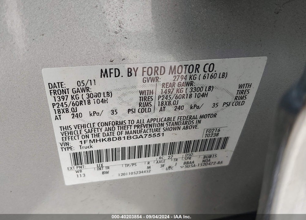 2011 FORD EXPLORER XLT VIN: 1FMHK8D81BGA75551