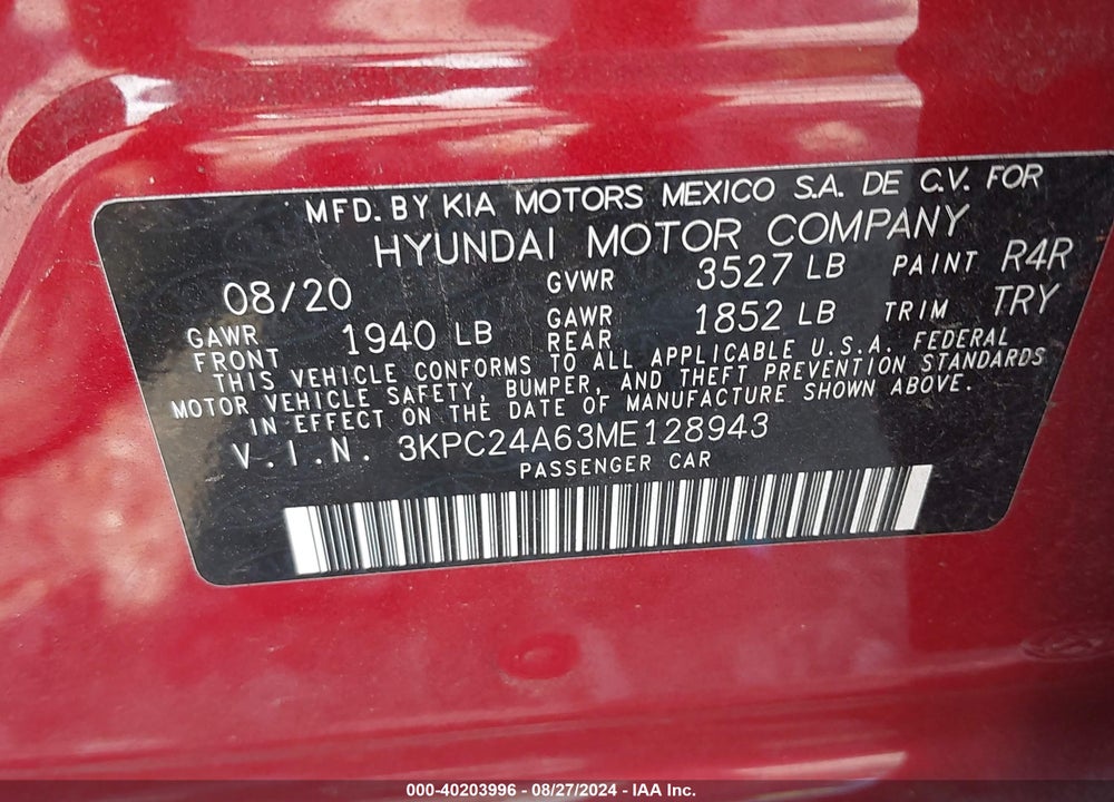 2021 HYUNDAI ACCENT SE VIN: 3KPC24A63ME128943