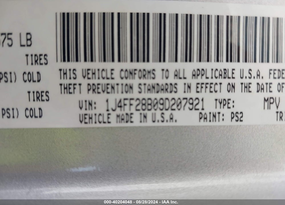 2009 JEEP PATRIOT SPORT VIN: 1J4FF28B09D207921