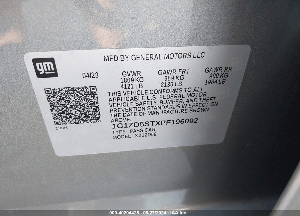 2023 CHEVROLET MALIBU FWD 1LT VIN: 1G1ZD5STXPF196092