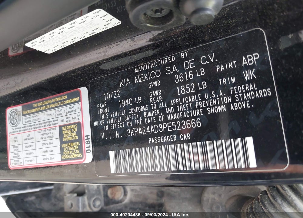 2023 KIA RIO S VIN: 3KPA24AD3PE523666