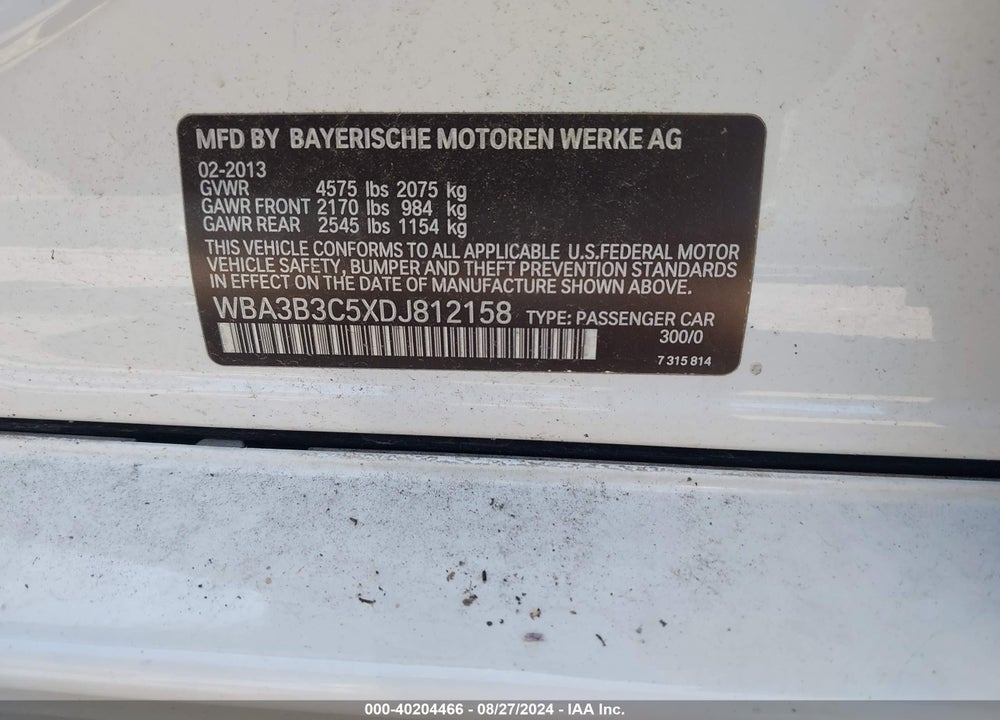 2013 BMW 328I XDRIVE VIN: WBA3B3C5XDJ812158