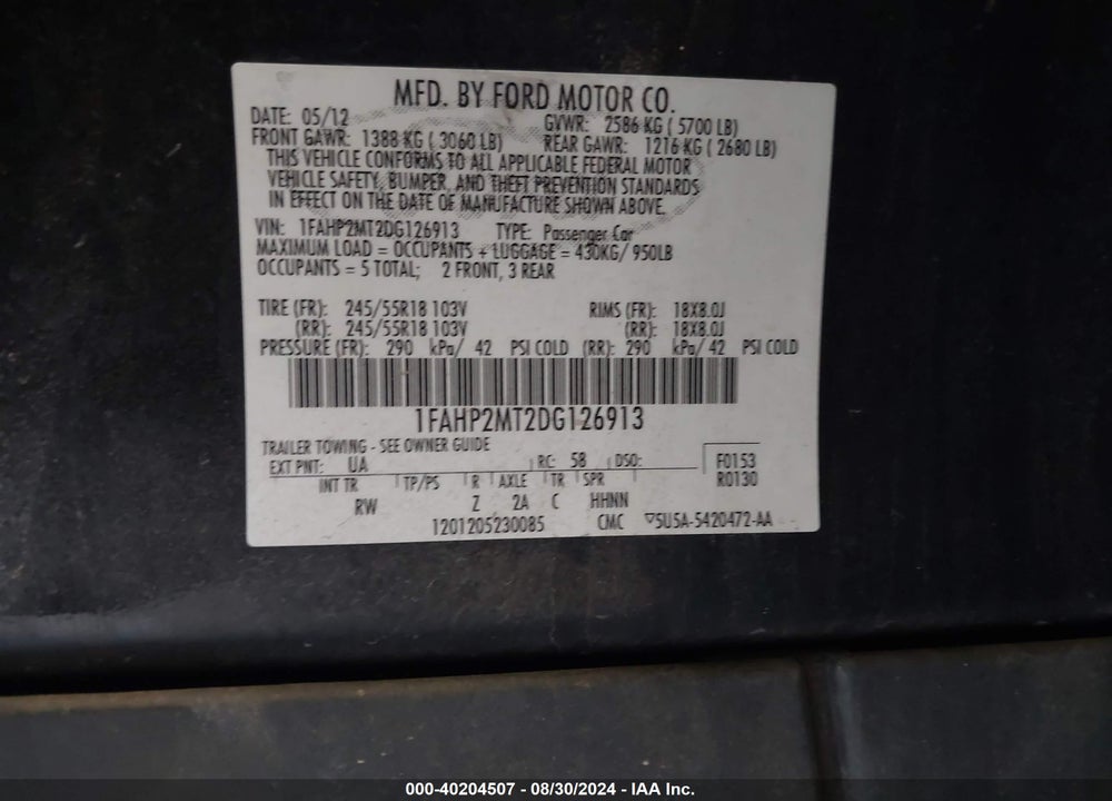 2013 FORD POLICE INTERCEPTOR VIN: 1FAHP2MT2DG126913