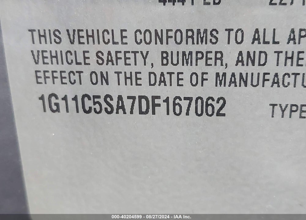 2013 CHEVROLET MALIBU 1LT VIN: 1G11C5SA7DF167062