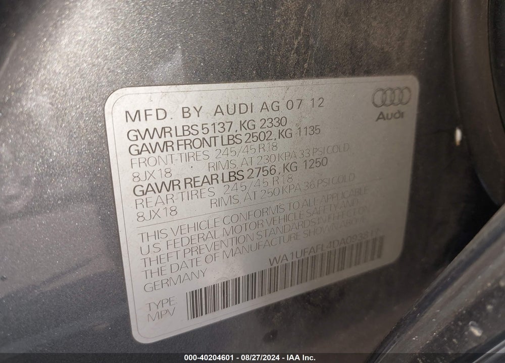 2013 AUDI ALLROAD 2.0T PREMIUM PLUS VIN: WA1UFAFL4DA093817