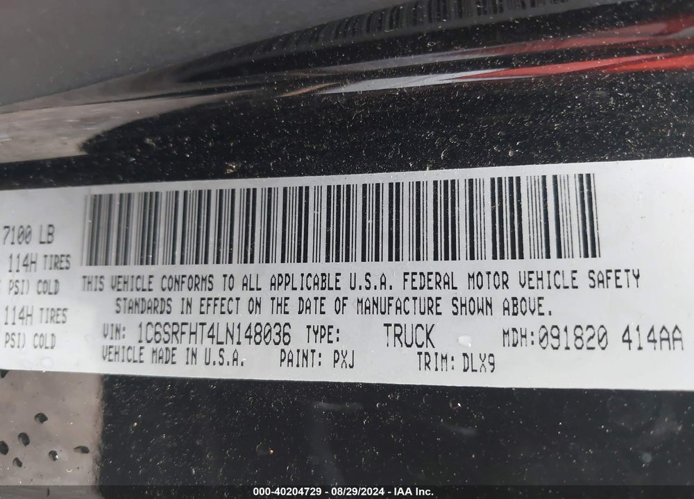 2020 RAM 1500 LIMITED 4X4 5'7 BOX VIN: 1C6SRFHT4LN148036