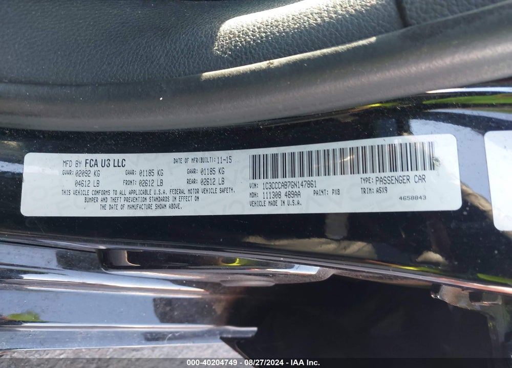 2016 CHRYSLER 200 LIMITED VIN: 1C3CCCAB7GN147861