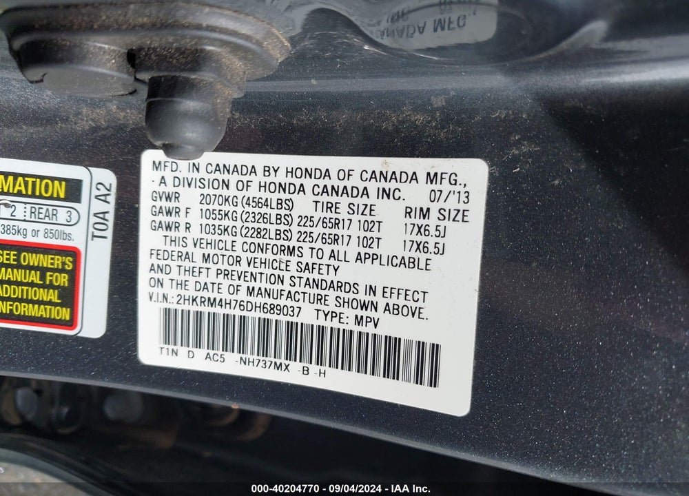 2013 HONDA CR-V EX-L VIN: 2HKRM4H76DH689037