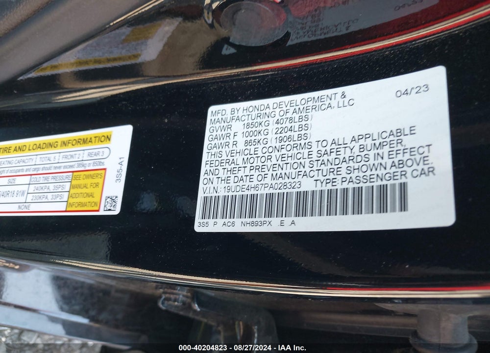 2023 ACURA INTEGRA A-SPEC W/ TECHNOLOGY VIN: 19UDE4H67PA028323