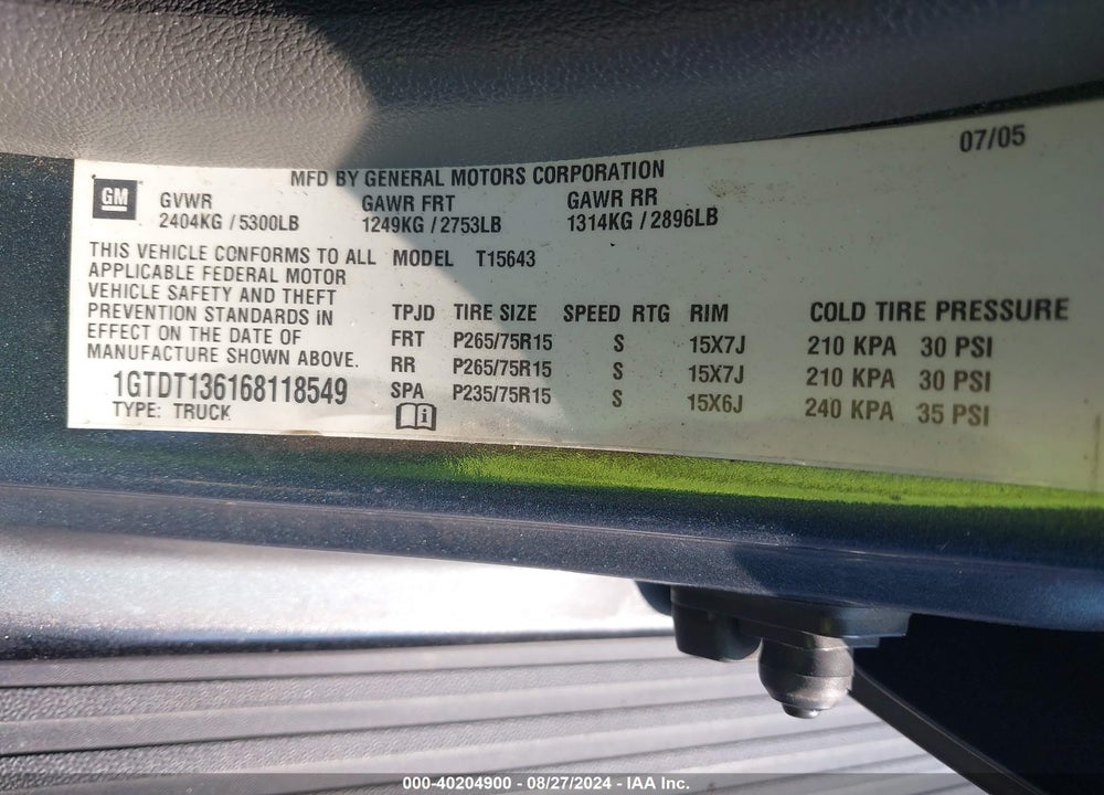 2006 GMC CANYON SLT VIN: 1GTDT136168118549
