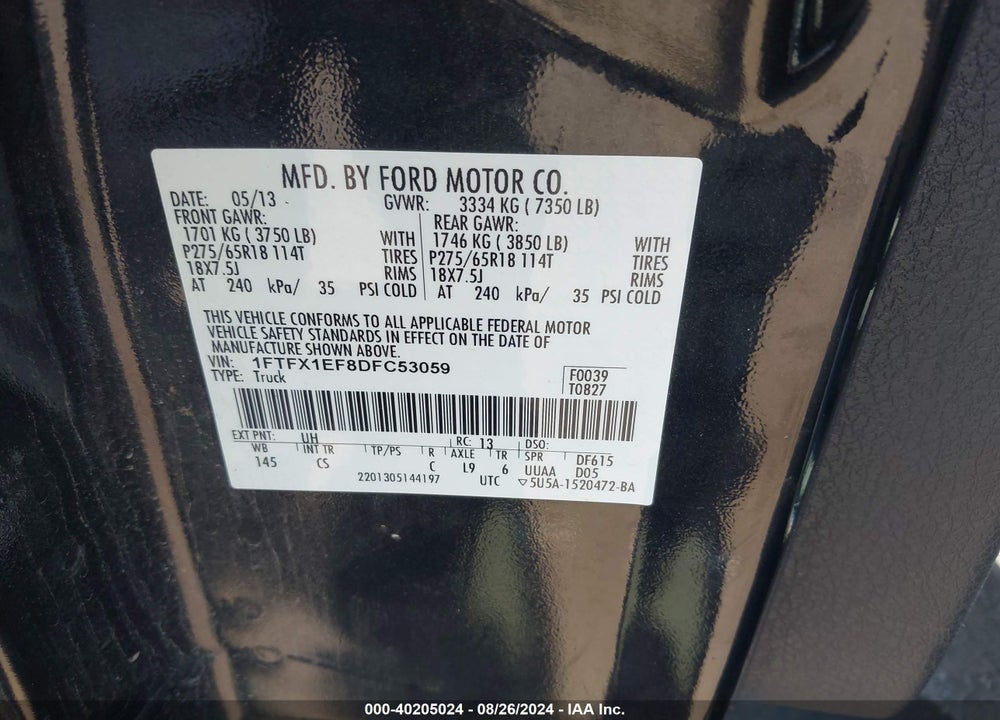 2013 FORD F-150 STX VIN: 1FTFX1EF8DFC53059