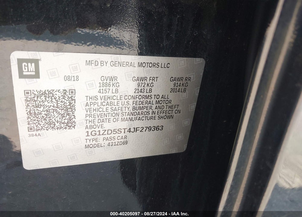 2018 CHEVROLET MALIBU LT VIN: 1G1ZD5ST4JF279363