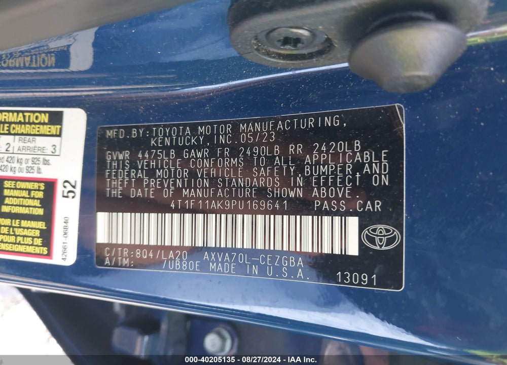 2023 TOYOTA CAMRY XLE VIN: 4T1F11AK9PU169641