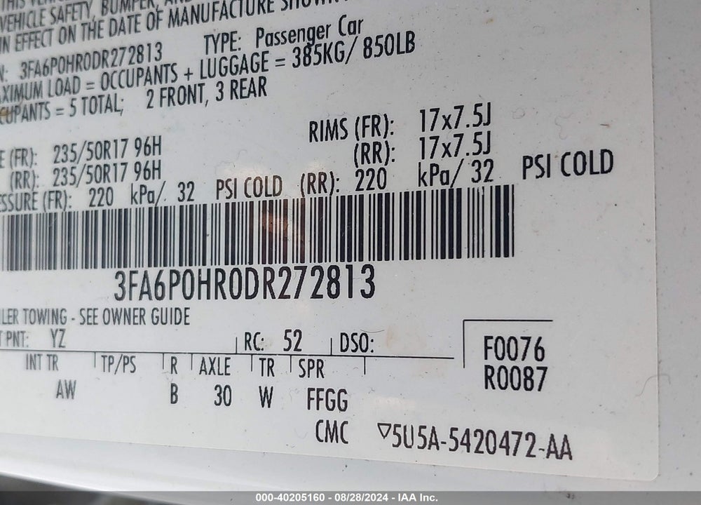 2013 FORD FUSION SE VIN: 3FA6P0HR0DR272813