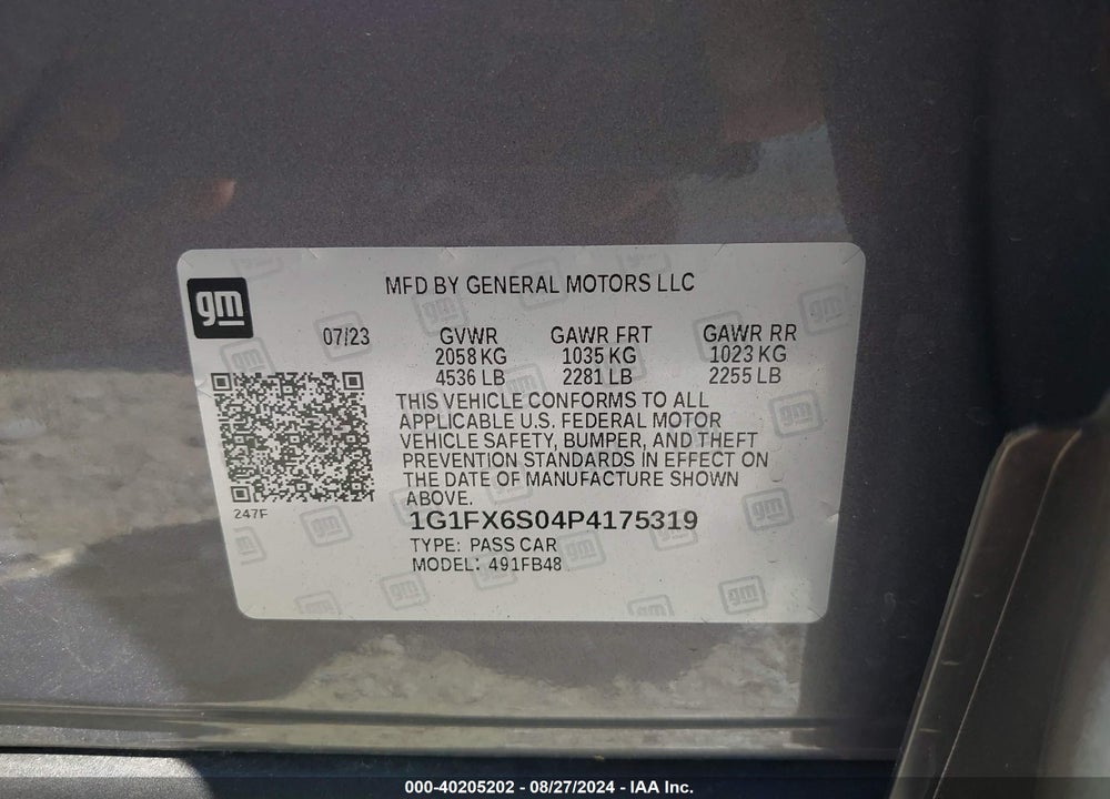 2023 CHEVROLET BOLT EV FWD 2LT VIN: 1G1FX6S04P4175319