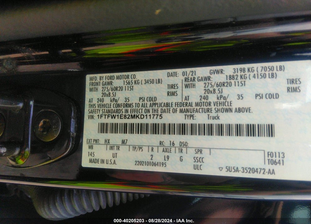 2021 FORD F-150 XLT VIN: 1FTFW1E82MKD11775