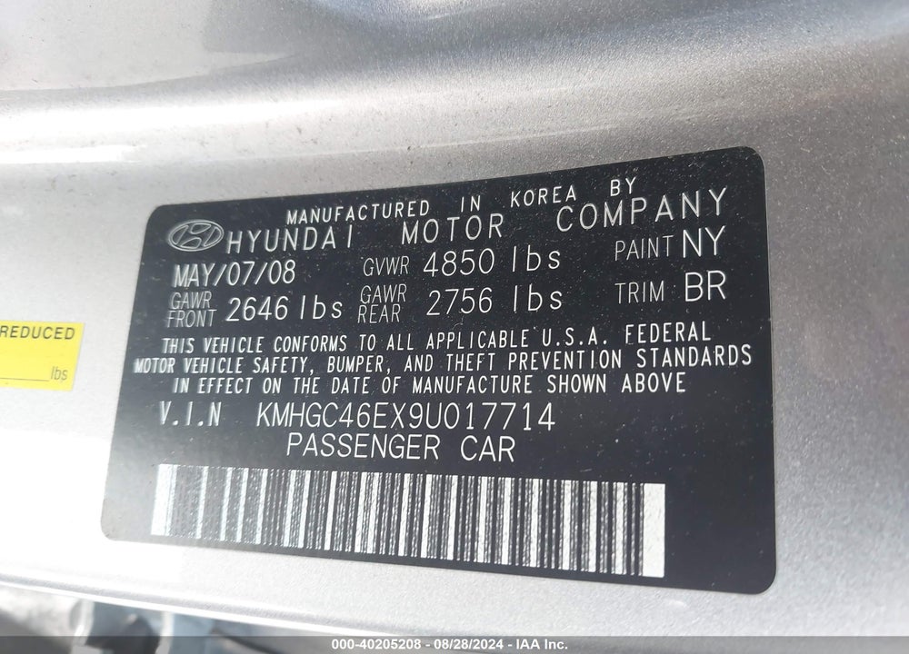 2009 HYUNDAI GENESIS 3.8 VIN: KMHGC46EX9U017714