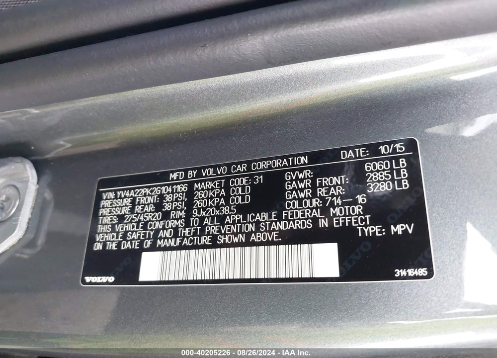 2016 VOLVO XC90 T6 MOMENTUM VIN: YV4A22PK2G1041166