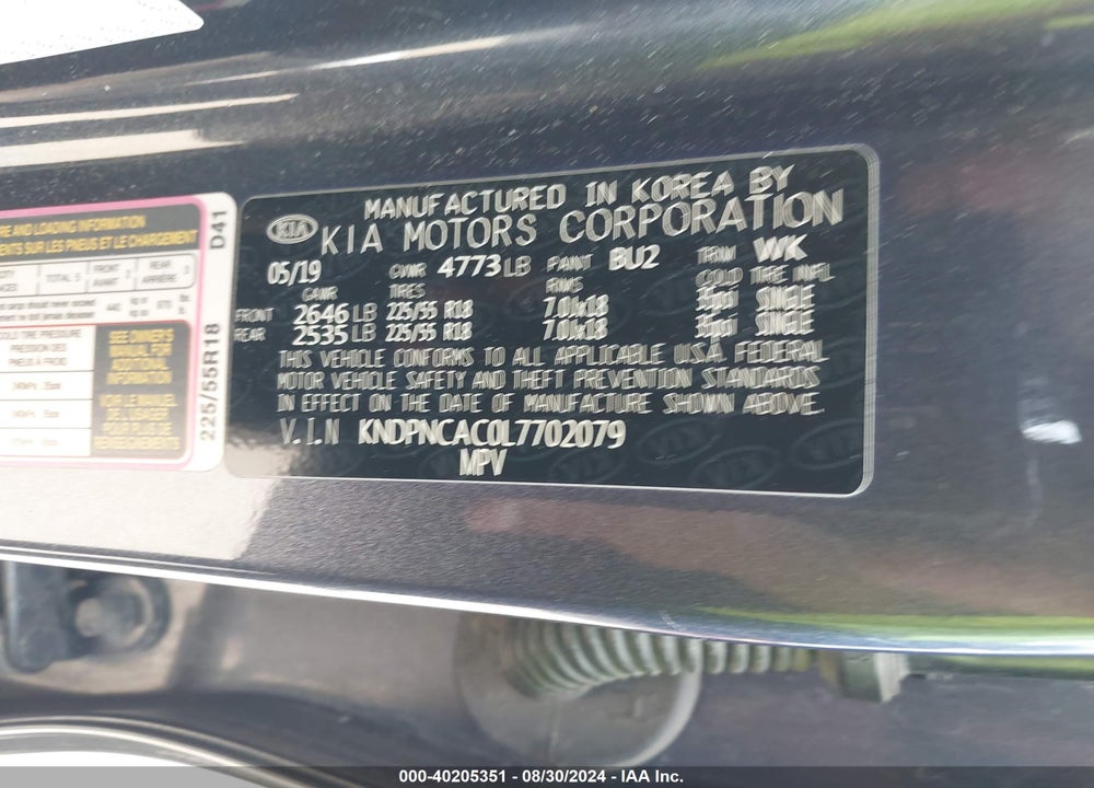2020 KIA SPORTAGE EX VIN: KNDPNCAC0L7702079