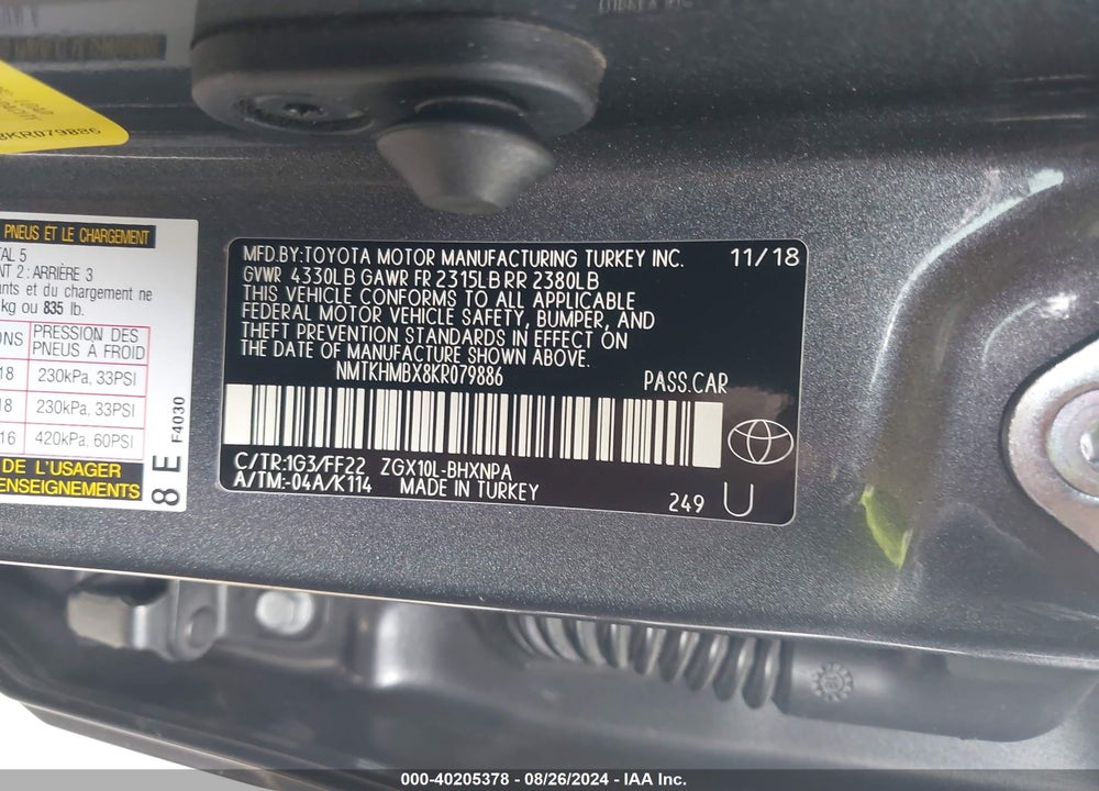2019 TOYOTA C-HR XLE VIN: NMTKHMBX8KR079886