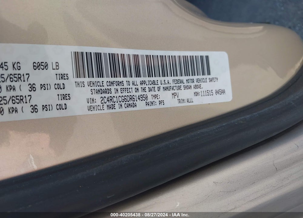 2013 CHRYSLER TOWN & COUNTRY TOURING-L VIN: 2C4RC1CG6DR614950