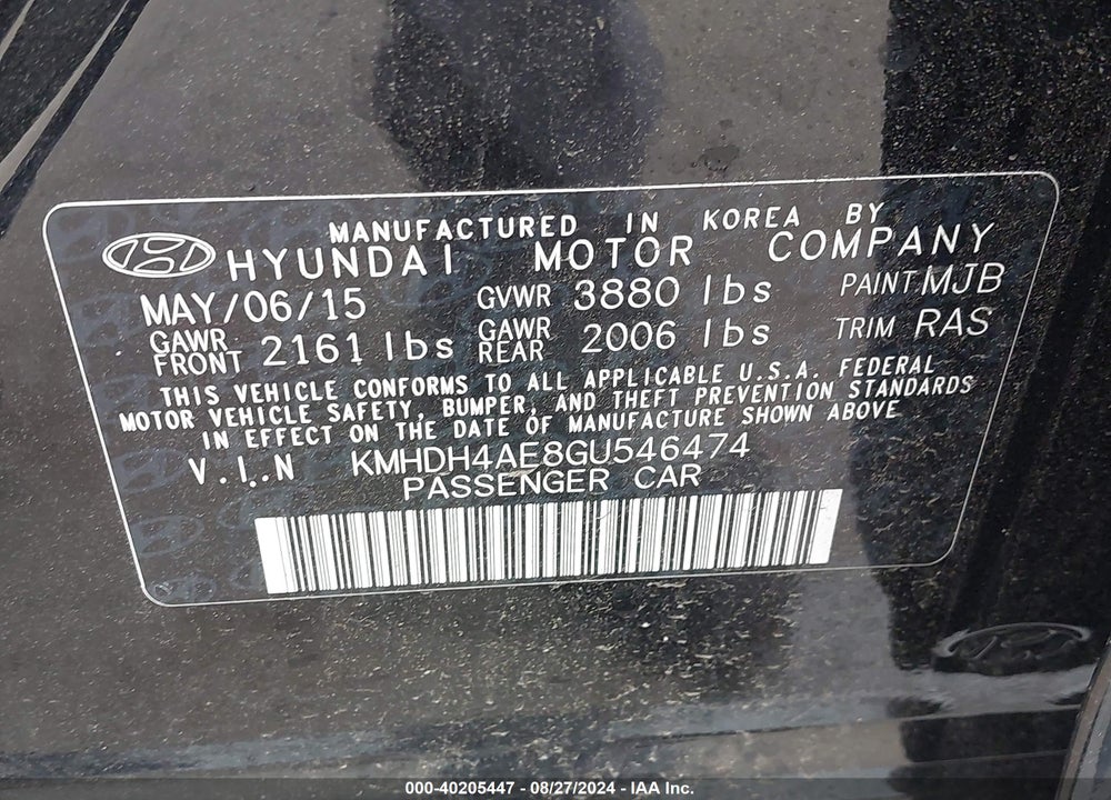 2016 HYUNDAI ELANTRA VIN: KMHDH4AE8GU546474
