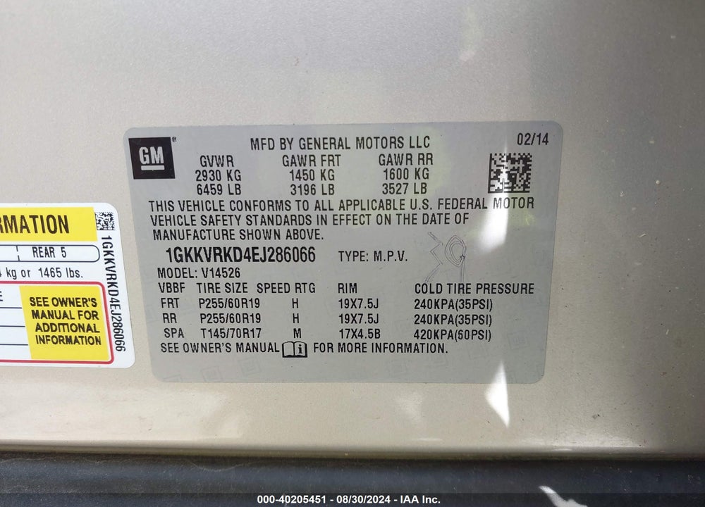 2014 GMC ACADIA SLT-1 VIN: 1GKKVRKD4EJ286066