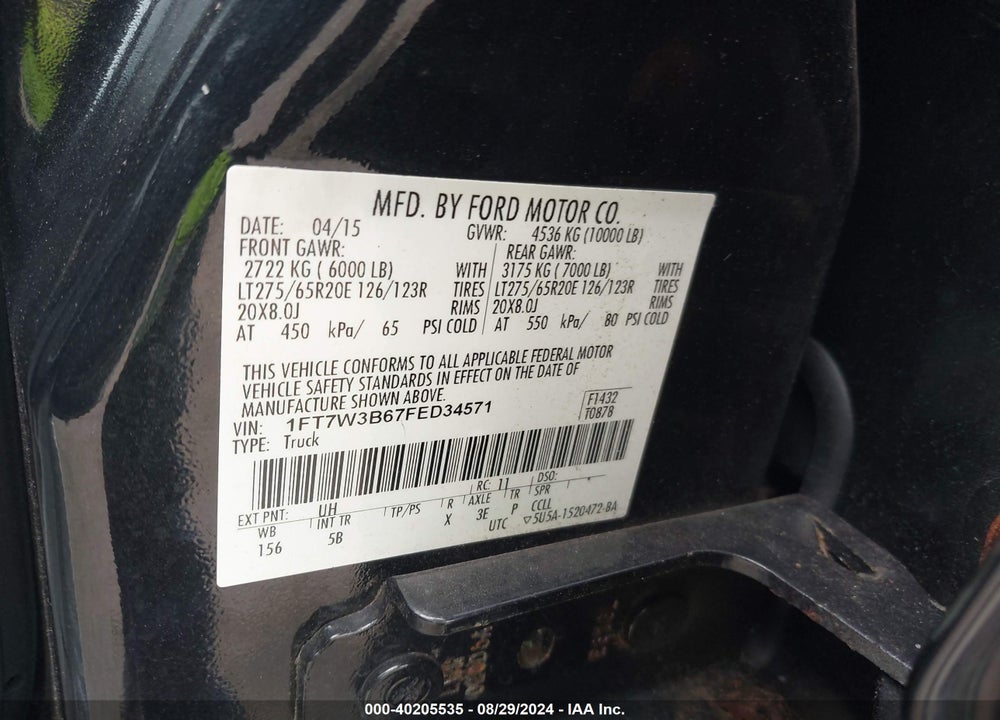 2015 FORD F-350 LARIAT VIN: 1FT7W3B67FED34571