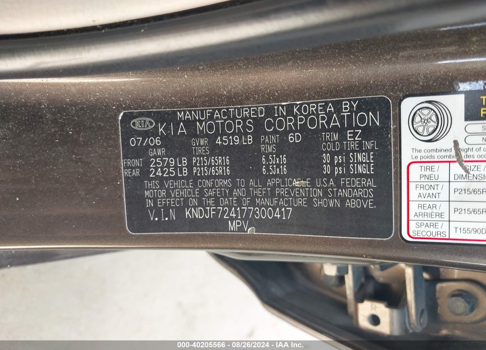 2007 KIA SPORTAGE LX VIN: KNDJF724177300417