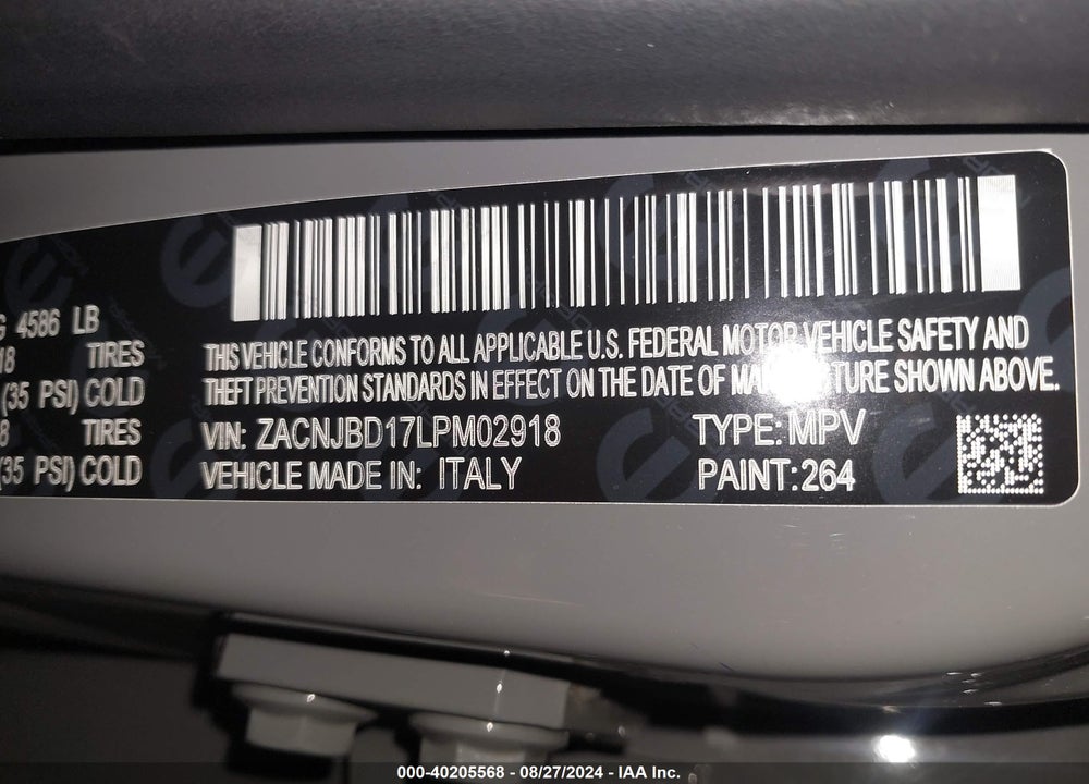 2020 JEEP RENEGADE LIMITED 4X4 VIN: ZACNJBD17LPM02918