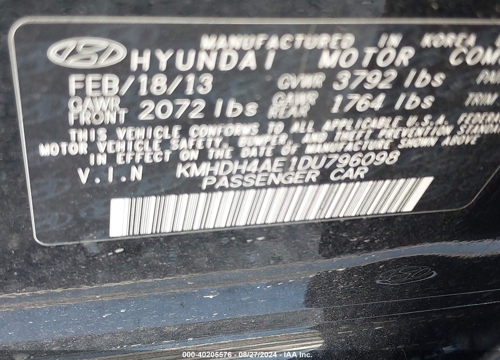 2013 HYUNDAI ELANTRA GLS VIN: KMHDH4AE1DU796098