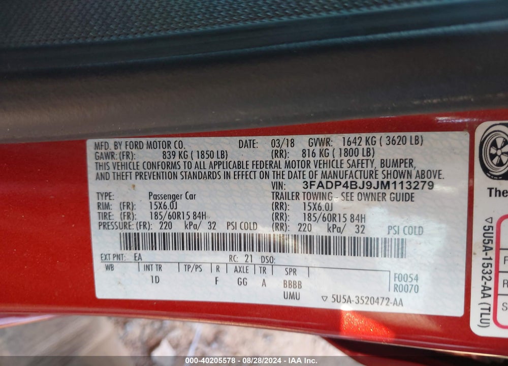 2018 FORD FIESTA SE VIN: 3FADP4BJ9JM113279