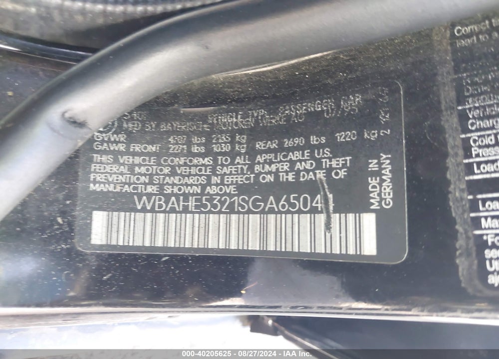1995 BMW 540 I VIN: WBAHE5321SGA65044