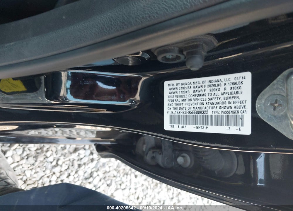 2014 HONDA CIVIC EX VIN: 19XFB2F85EE009322