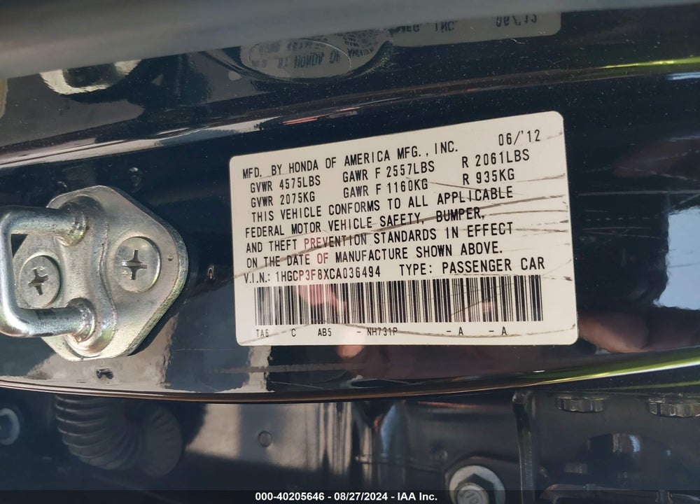 2012 HONDA ACCORD 3.5 EX-L VIN: 1HGCP3F8XCA036494