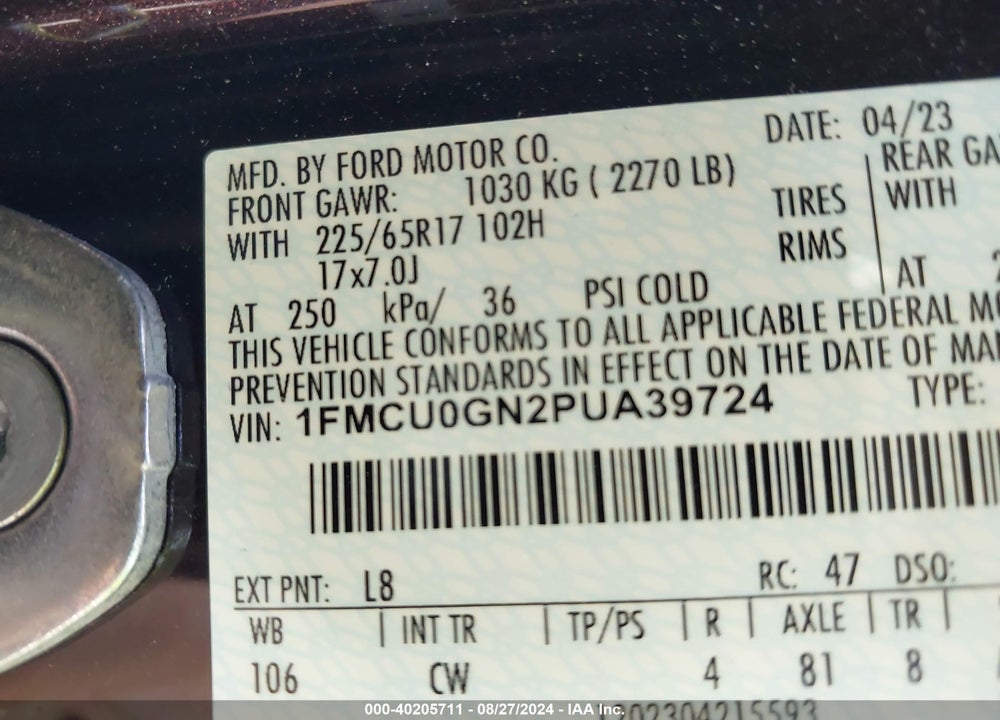 2023 FORD ESCAPE ACTIVE VIN: 1FMCU0GN2PUA39724
