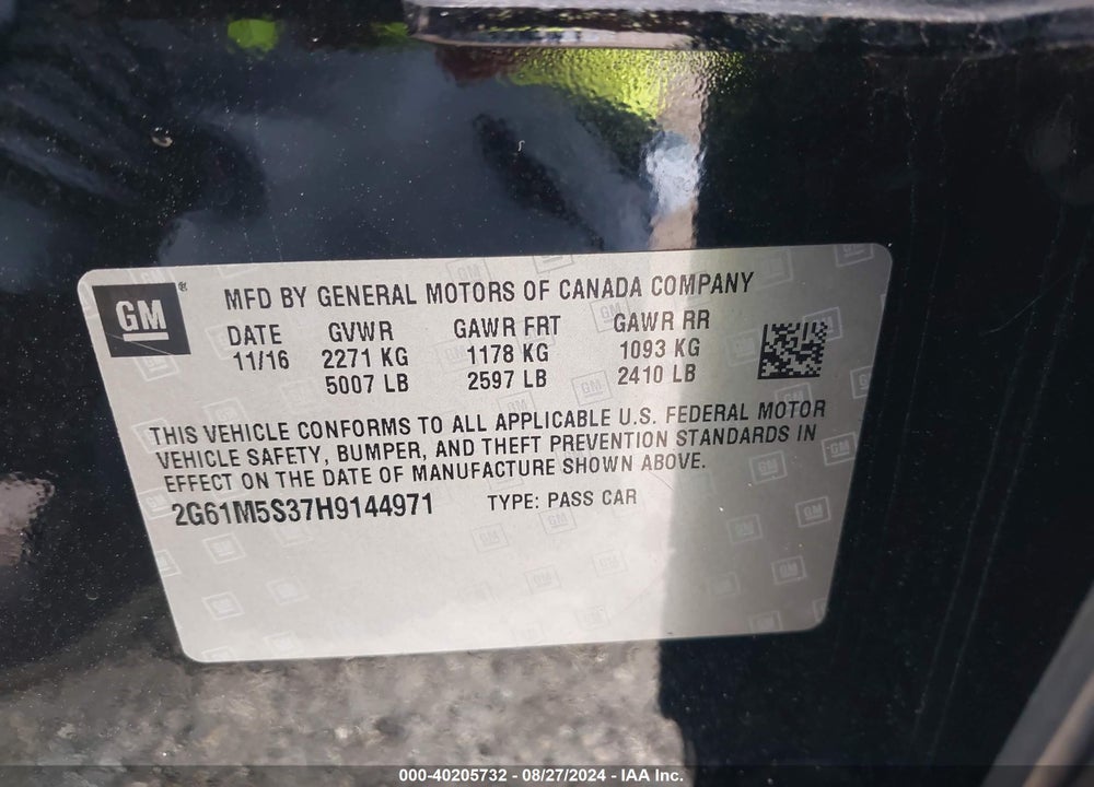 2017 CADILLAC XTS LUXURY VIN: 2G61M5S37H9144971