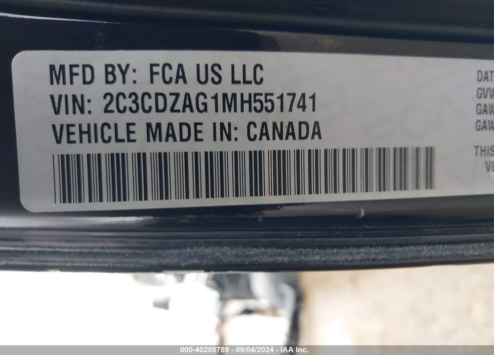2021 DODGE CHALLENGER SXT VIN: 2C3CDZAG1MH551741