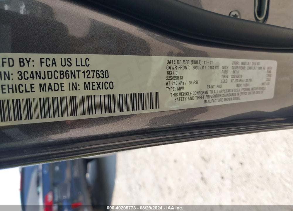 2022 JEEP COMPASS LIMITED 4X4 VIN: 3C4NJDCB6NT127630