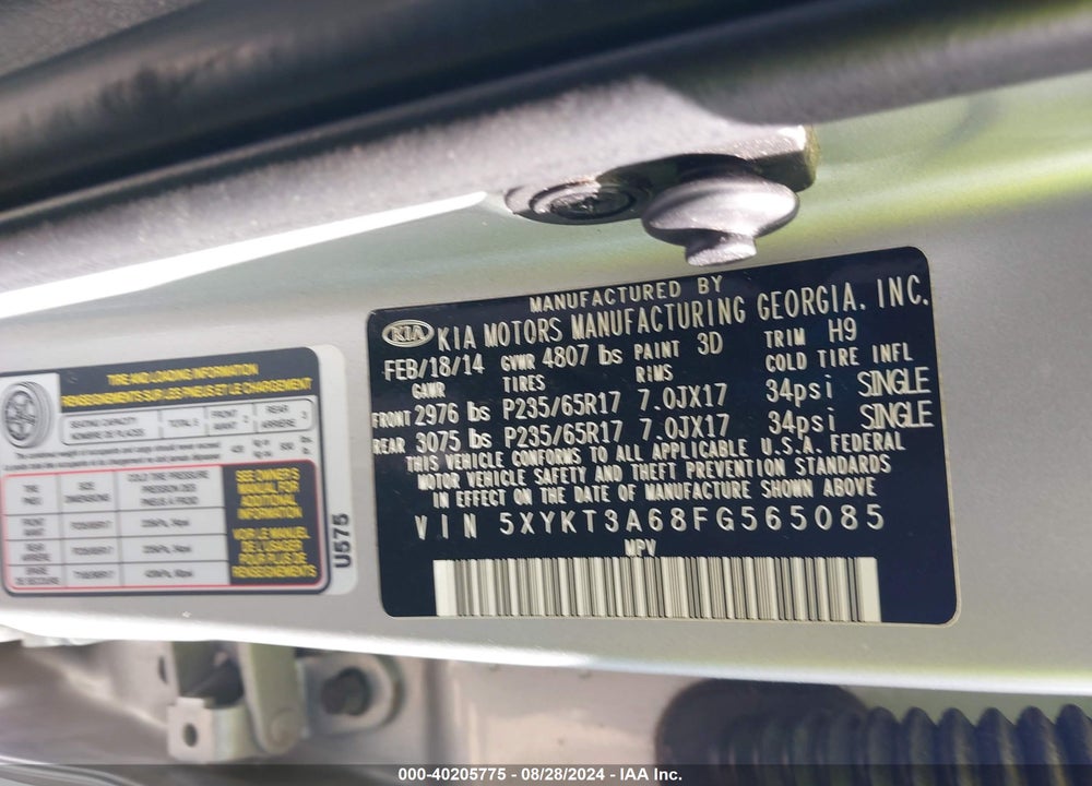 2015 KIA SORENTO LX VIN: 5XYKT3A68FG565085