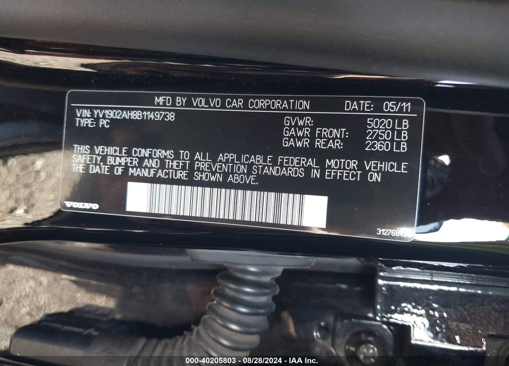 2011 VOLVO S80 T6 VIN: YV1902AH8B1149738