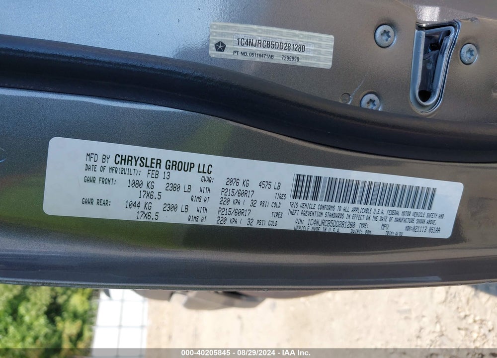 2013 JEEP PATRIOT LIMITED VIN: 1C4NJRCB5DD281280