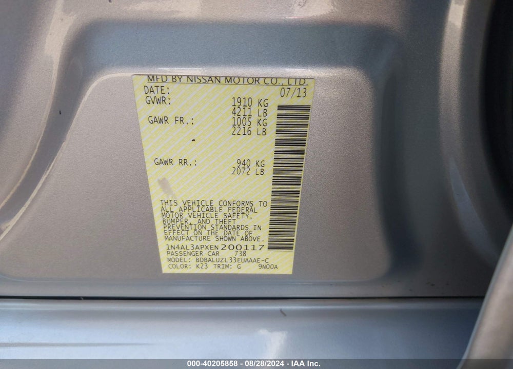 2014 NISSAN ALTIMA 2.5 SV VIN: 1N4AL3APXEN200117