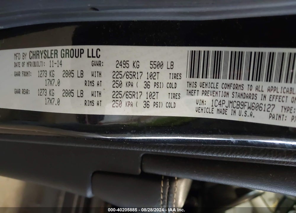 2015 JEEP CHEROKEE LATITUDE VIN: 1C4PJMCB9FW606127