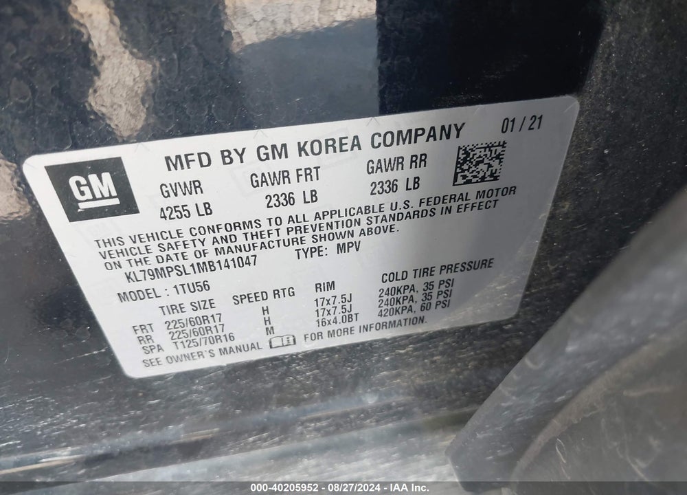 2021 CHEVROLET TRAILBLAZER FWD LT VIN: KL79MPSL1MB141047