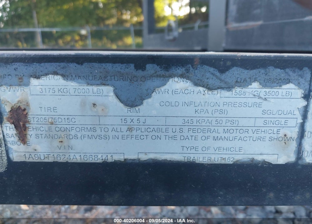 2010 AMERICAN 16' UTILITY TRAILER VIN: 1A9UT1624A1668441