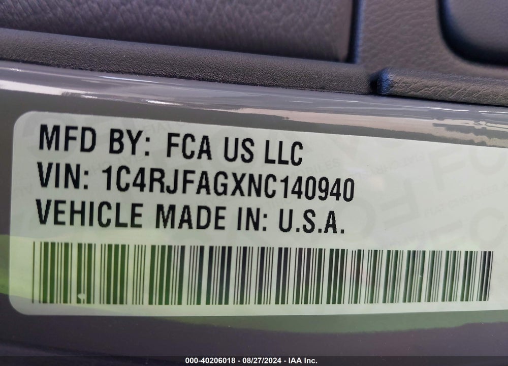 2022 JEEP GRAND CHEROKEE WK LAREDO X 4X4 VIN: 1C4RJFAGXNC140940