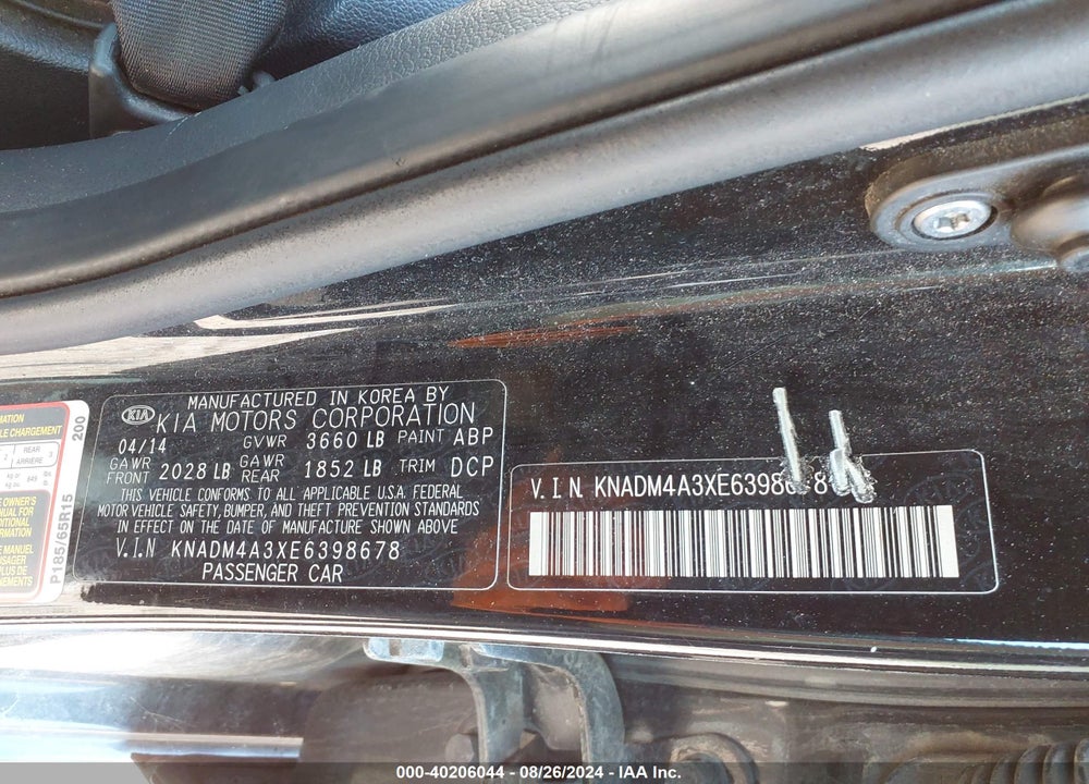 2014 KIA RIO LX VIN: KNADM4A3XE6398678