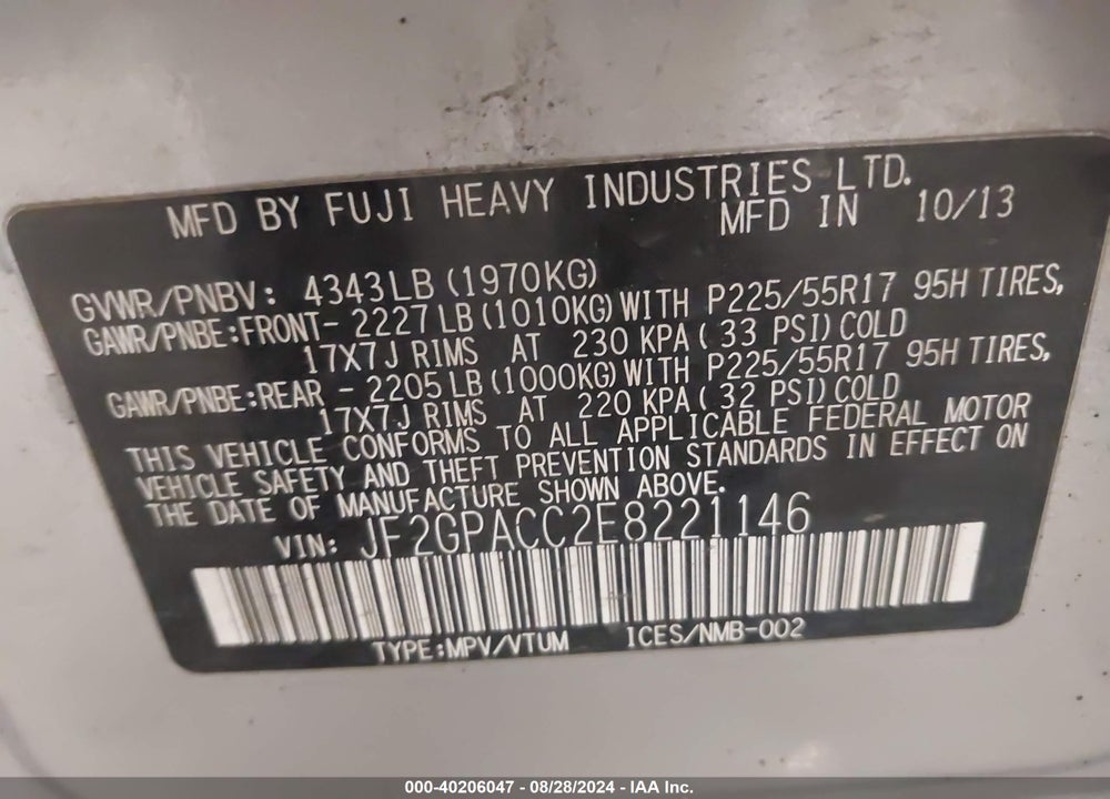2014 SUBARU XV CROSSTREK 2.0I PREMIUM VIN: JF2GPACC2E8221146